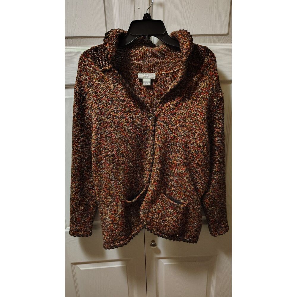 Allison Daley Brown Petite Large‎ knit cardigan